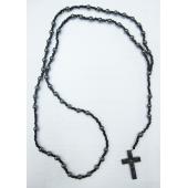 All Black Round Shape Hematite Beads Rosary with Hematite Crucifix 24inch